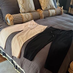 100% Cotton Black and Cream Pants Set